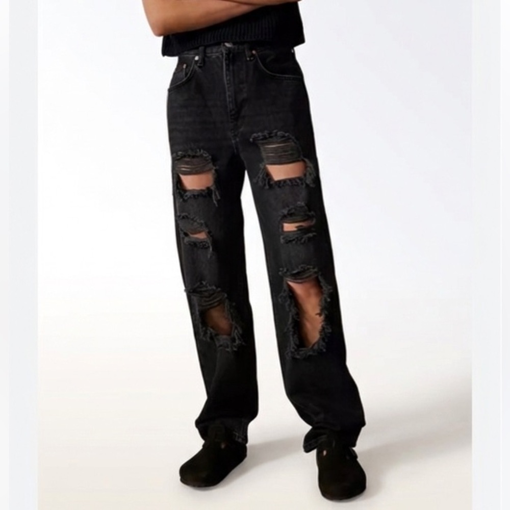 Urban Outfitters BGD Black Highrise Baggy Jeans Size 29 Distressed Cotton